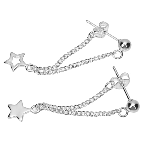 CLISPEED Asymmetrische Stern ohrringe Damen Silber Lange Drop Ohrstecker mit Kette Elegant für Alltag und Party Schmuck für Frauen und Mädchen von CLISPEED