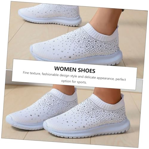 CLISPEED Atmungsaktive Damen Sneaker aus Netzstoff Langlebig rutschfeste Sportschuhe mit Flexibler Textilsohle Modisch und Leicht für Alltag und Fitness Geeignet Weiß von CLISPEED