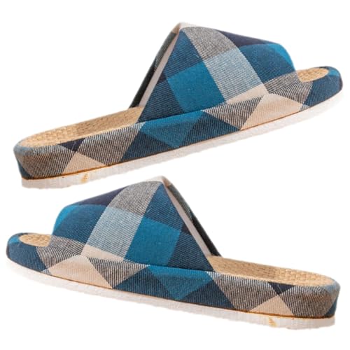 CLISPEED Atmungsaktive Herren Hausschuhe Open Toe Leichte Sommer Slippers aus Leinen und EVA Komfortable Casual Slippers für Innenbereich Rutschfest und Geeignet für Zuhause und Gäste von CLISPEED