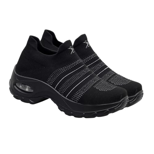 CLISPEED Atmungsaktive Netz Sneaker Damen Schwarz rutschfeste Dicke Sohle Leichte Freizeitschuhe mit Luftdurchlässigem Obermaterial für Trockenen von CLISPEED