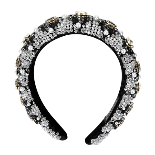 CLISPEED Barockes Haarband Damen mit Strasssteinen und Kristallperlen Breites Stirnband Elegant Rutschfest Luxuriöser Kopfschmuck für Hochzeit Party Braut und Festliche Anlässe von CLISPEED