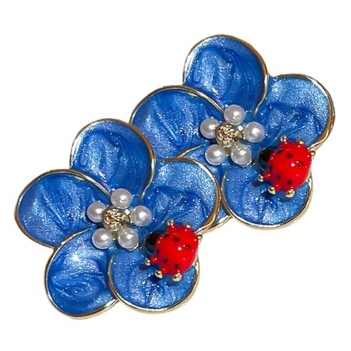 CLISPEED Blauer Marienkäfer Ohrring mit Blumenmotiv Damen Ohrstecker Statement Ohrringe Hypoallergene Langlebige Schmuckstücke für Party Hochzeit Abschluss und Alltag von CLISPEED
