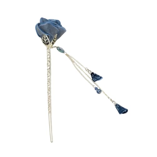 CLISPEED Blauer Rosen Haarstab mit Quaste Antikes Haarschmuck Accessoire für Damen Stilvolle Haarnadel mit Strasssteinen Geeignet für Partys und Alltag für Frauen und Mädchen von CLISPEED