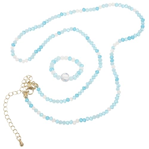 CLISPEED Blaues Perlenring und Halsketten Farbenfrohe Kristallhalskette mit Bead Ring Leichtes Schmuckset für Damen Modisch und Langlebig für Strand und Alltag von CLISPEED