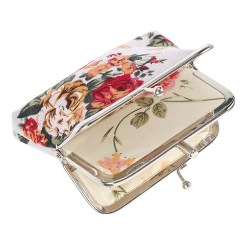 CLISPEED Damen Geldbörse Blumenmuster Doppelseitige Canvas Münzbörse Tragbare Handtasche für Reisen Vintage Design Große Fächer für Lippenstifte und Bargeld von CLISPEED