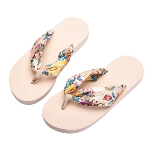 CLISPEED Bohemia Style Damen Zehentrenner Sandalen Sommer Slipper Beige Xl Rutschfest Outdoor Freizeit Party Schuhe von CLISPEED