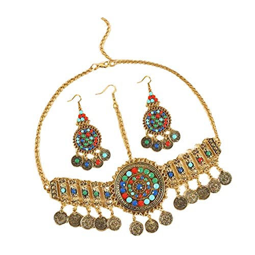 CLISPEED Bohemian Schmuckset Damen Goldener Kopfschmuck und Ohrhänger mit Strass Perlen Boho Ethno Stil für Stilvolle Alltags Festmode von CLISPEED