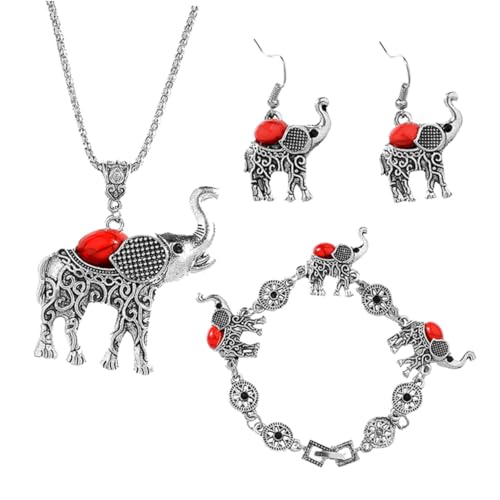 CLISPEED Boho Retro Schmuckset Damen Teilig Vintage Armband Halskette Ohrstecker Rot Kreatives Design für Alltag und Festlichkeiten von CLISPEED