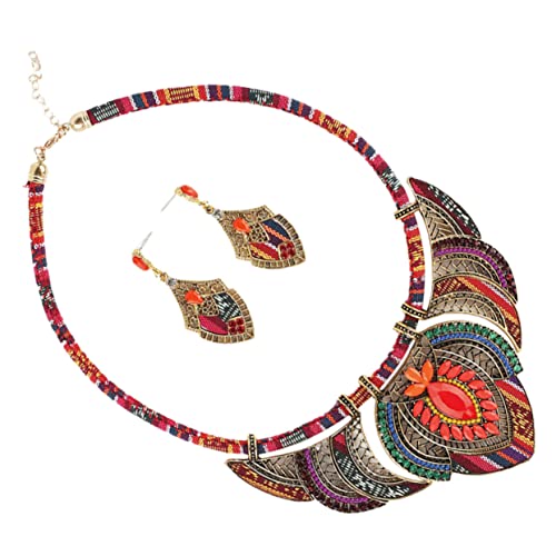 CLISPEED Boho Schmuckset Damen Ethnische Halskette mit Anhänger und Passende Ohrringe Farbenfroher Vintage Stil Modischer Schmuck für Frauen für Festtage und Besondere Anlässe von CLISPEED