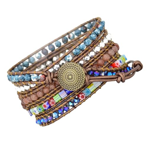 CLISPEED Boho Stil Uhrenarmband Große Perlen Verzierter Langlebiger Lederersatz Komfortables Verstellbares Armband Modisches Accessoire für Damen und Herren von CLISPEED