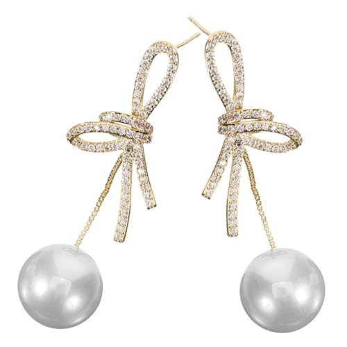 CLISPEED Bow Ohrringe Damen mit Zirkonia und Perle Leichte Stylische Ohrstecker Langlebiger Modeschmuck für Party Hochzeit Alltag CLISPEED Bow Ohrringe Damen mit Zirkonia und Perle Leichte Stylische Ohrstecker Langlebiger Modeschmuck für Party Hochzeit Alltag von CLISPEED