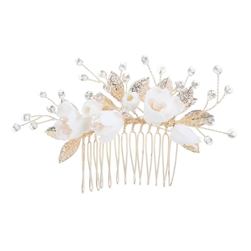 CLISPEED Braut Haarkamm Keramikblume mit Perlen Eleganter Hochzeitsschmuck für Frauen Braut Kopfschmuck Handmade Kopfstück mit Sicherem Sitz und Kunstvoller Verarbeitung von CLISPEED
