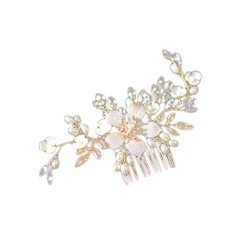 CLISPEED Braut Haarkamm mit Ovalem Strass und Perlen Goldfarbener Blüten Haarschmuck Hochzeit Haaraccessoire für Damen Leicht zu Befestigen Festlicher Kopfschmuck von CLISPEED