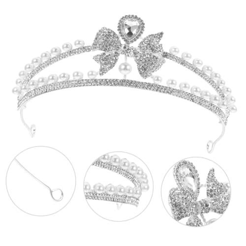 CLISPEED Braut Tiara mit Strasskristallen und Perlen Silberne Hochzeitskrone mit Schleifen Design Festlicher Haarschmuck für Hochzeit Geburtstag und Besondere Anlässe von CLISPEED