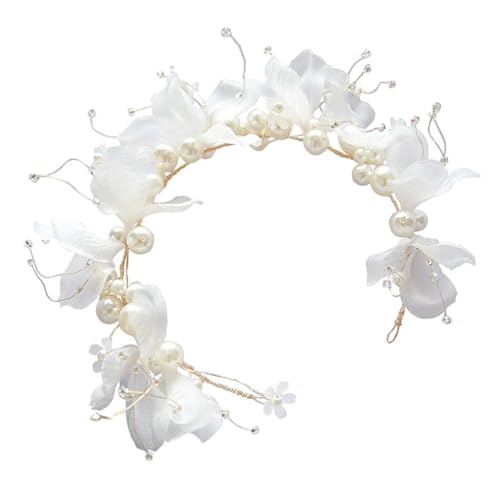 CLISPEED Braut haarband mit Weißen Stoffblumen und Perlen Leichtes Komfortables Stirnband für Hochzeit Party Brautjungfern und Festliche Anlässe Modischer Kopfschmuck Damen von CLISPEED
