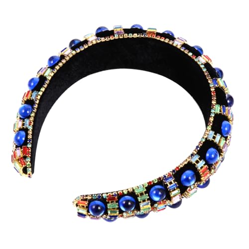 CLISPEED Breites Damen Haarband mit Funkelnden Strasssteinen Eleganter Blauer Haarreif im Vintage stil Modisches Kostümzubehör für Festliche Anlässe und Alltag von CLISPEED