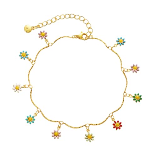 CLISPEED Bunte Blumen Halskette aus Vergoldetem Kupfer Verstellbare Link Chain Kette Modischer Choker für Mädchen Teenager Leichter Rostfreier Modeschmuck von CLISPEED