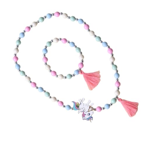 CLISPEED Bunte Holzperlen Schmuck mit Einhorn Anhänger DIY Halskette und Armband für Mädchen Farbenfrohes Bastelset für Party Fotografie und Alltag Kreativer Kinderschmuck von CLISPEED