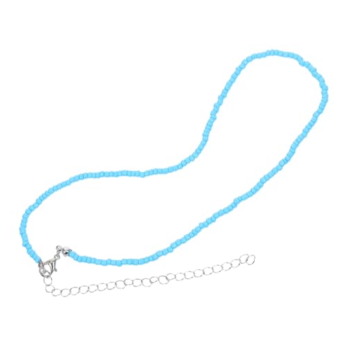 CLISPEED Bunte Reisperlen Halskette Damen Einfach Einlagig Modischer Schmuck Blau Boho Stil für Party Strandurlaub von CLISPEED