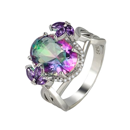 CLISPEED Bunter Zirkonia Fingerring Damen Modeschmuck Elegant Party Schmuck Leicht Anzuziehen Langlebig und Modisch für Besondere Anlässe von CLISPEED