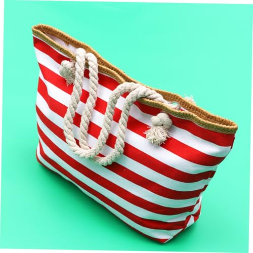 CLISPEED Canvas Schultertasche Damen mit Streifenmuster Leichte Tragbare Umhängetasche mit Reißverschluss Lässige Strandtasche für Alltag Shopping und Reisen Roter Casual Shopper von CLISPEED