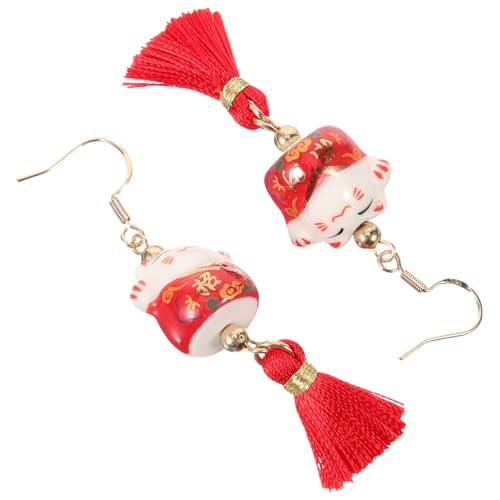 CLISPEED Chic Damen Ohrschmuck Glückskatze Keramik Ohrringe Kreativ Lustig Modisch Frauen von CLISPEED