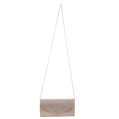 CLISPEED Clutch Handtasche für Damen Schimmernde Envelope Abendtasche mit Abnehmbarer Metallkette Kompakte Brauttasche aus Langlebigem Polyester für Hochzeit Party Bankett Champagner von CLISPEED