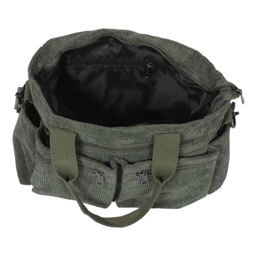 CLISPEED Corduroy Damen Tote Bag Große Umhängetasche mit Reißverschluss Vintage Schultertasche mit Verstellbarem Gurt und Taschen Geräumige Crossbody Handtasche in Grün für Alltag und von CLISPEED