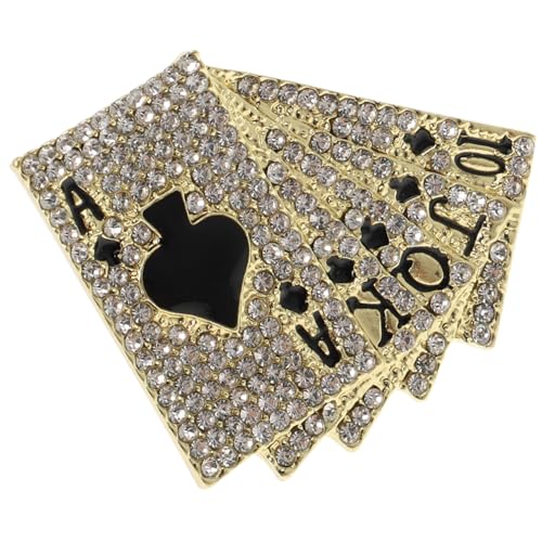 CLISPEED Creative Brosche Spielkarten Design Modischer Anstecker für Herren und Damen Goldfarbene Metalllegierung mit Funkelnden Steinen Eleganter Kleidungsschmuck für Party Festival und von CLISPEED