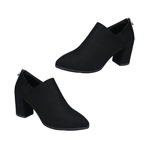 CLISPEED Damen Ankle Boots mit Chunky High Heels Spitze Veloursleder Stiefeletten Modische Kurzstiefel für Herbst und Winter Komfortabel und Langlebig für Arbeit und Party von CLISPEED