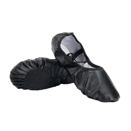 CLISPEED Damen Ballettschuhe mit Geteilten Oxledersohlen Elastischem Stretchband Leichte und Yogaschuhe Flexible Tanzschläppchen für Jazz Modern Dance und Training Schwarz von CLISPEED