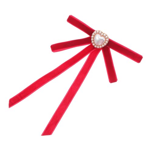 CLISPEED Damen Brosche Samt Schleife mit Herzperle Vorgebundene Fliege Anstecknadel Vielseitiges Schmuckstück für Hochzeiten Partys und Uniformen Weinrot Vintage Accessoire von CLISPEED