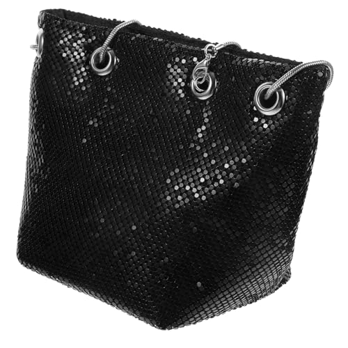 CLISPEED Damen Bucket Bag Mini Umhängetasche mit Pailletten Crossbody Schultertasche in Schwarz Eleganter für Büro Schule und Reisen von CLISPEED