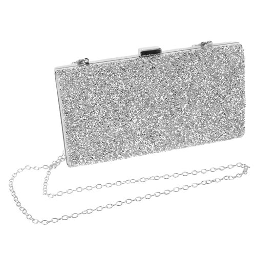 CLISPEED Damen Clutch Abendtasche mit Strass Glänzend Stilvolle Handtasche für Hochzeit Party und Dinner Silber Handgelenktasche Leicht Multifunktional von CLISPEED