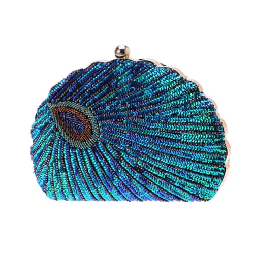 CLISPEED Damen Clutch Bag mit Perlen und Pailletten in Pfauengrün Modische Abendtasche für Party Bankett und Freizeit Langlebige Handtasche mit Einzigartiger Muschel Optik von CLISPEED
