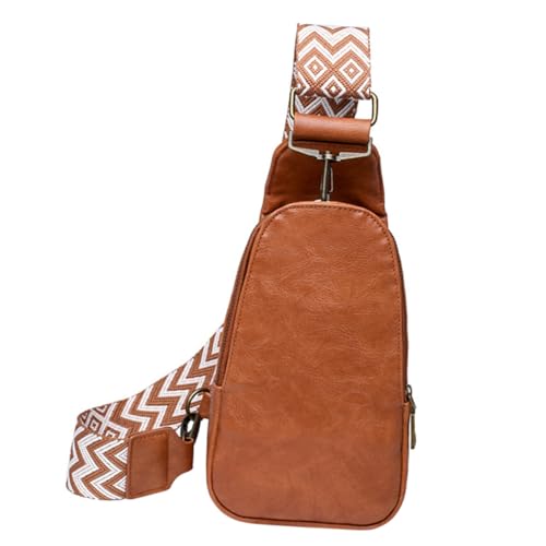 CLISPEED Damen Crossbody Bag PU Bauchtasche Vielseitig als Sling und Brusttasche Tragbar Leicht Robust Geräumig für Alltagsschlüssel und Handy Verstellbarer Gurt Boho Stil Braun von CLISPEED