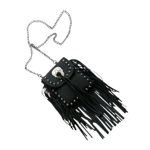 CLISPEED Damen Crossbody Bag aus Leichtem PU mit Kettenriemen und Modischem Fransen Design Kompakte Schultertasche für Alltag Reise Büro Vielseitig für Karten Münzen und Kleine Essentials von CLISPEED