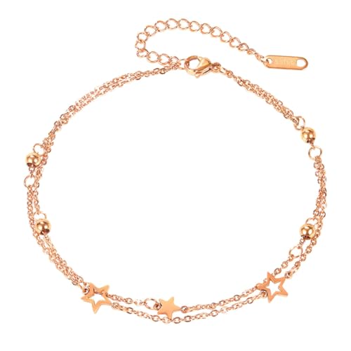 CLISPEED Damen Fußkettchen Edelstahl Doppellagige Knöchel Kette mit Hohlem Stern Anhänger Leichtes Schmuckstück Modisch Vielseitig Kombinierbar von CLISPEED