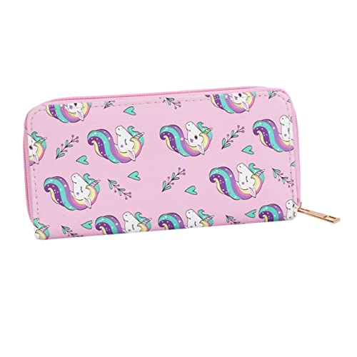 CLISPEED Bunte Einhorn Geldbörse Damen Lange PU Geldbeutel mit Fächern für Mädchen Cartoon Design Tragbar und Platzsparend für Schule und Alltag von CLISPEED