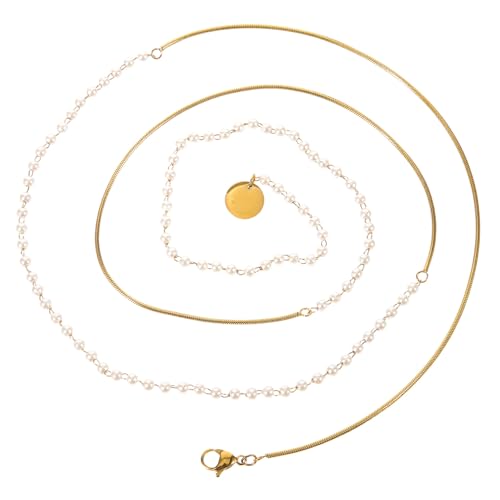 CLISPEED Damen Halskette Doppellagig Vergoldete Titanstahl Kette mit Perlen Clavicle Necklace für Alltag und Party Stilvolle Schmuck Damen von CLISPEED