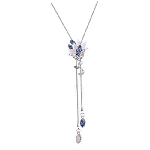 CLISPEED Damen Halskette Kette mit Anhänger Blumendesign Quaste Pulloverkette für Frauen Elegantes Schmuckstück in Blau Passend zu Kleidungsstücken von CLISPEED