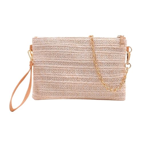 CLISPEED Damen Handtasche mit Kette Geflochtene Strandtasche aus Strapazierfähigem Material Leichte Umhängetasche für Sommer Freizeit Modische All match Crossbody Tasche für Outdoor und von CLISPEED