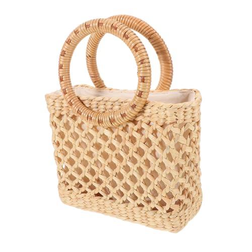 CLISPEED Damen Handtasche mit Rundem Griff Vielseitige Umhängetasche für Strand Reisen und Freizeit Elegantes Design Beige von CLISPEED