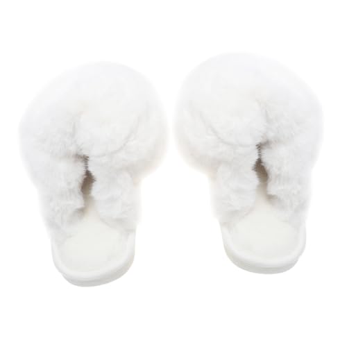 CLISPEED Damen Hausschuhe Warm keeping Plüsch Pantoffeln Weiche Rutschfeste Indoor Slippers Herbst Winter Komfortable Fußbett Schuhe Weiß von CLISPEED