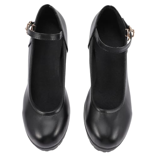 CLISPEED Damen High Heels Rundzehen Shallow Mouth Pumps Schwarz Absatz rutschfest Gefüttert Modisch Alltagsspaziergang von CLISPEED