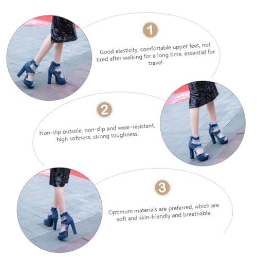 CLISPEED Damen High Heels Sandalen aus Denim Offene Zehen Grober Absatz Rutschfeste Sohle Atmungsaktiv Modisch Vielseitig für Sommerpartys Hochzeit Arbeit Alltag Blau von CLISPEED