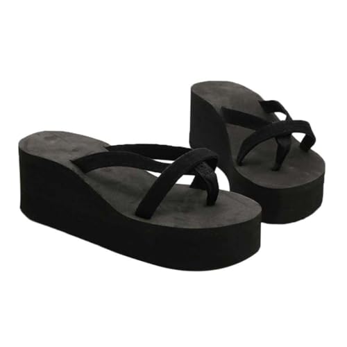 CLISPEED Damen Keilabsatz Sandalen Schwarz Sommer Flache Plateau Slipper Anti rutsch Strand Flops Leichtgewichtige Boho Freizeit Schuhe für Indoor Outdoor von CLISPEED