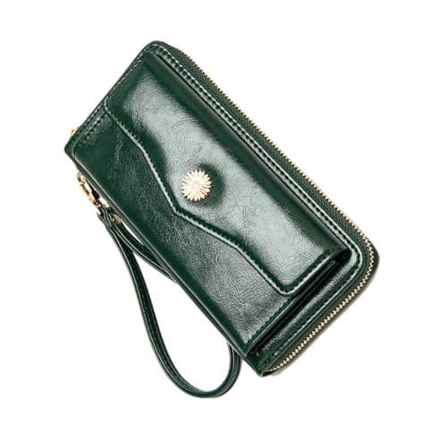 CLISPEED Damen Langbörse Große Kapazität Münzfach Kunstleder Optik Reißverschluss Portemonnaie für Alltag Shopping Reise Stilvolle Handtasche in Grün von CLISPEED