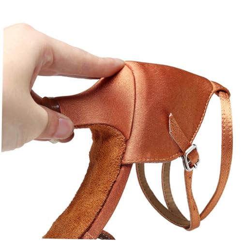 CLISPEED Damen Latin Tanzschuhe aus Satin mit Absatz Verstellbarer Knöchelriemen Flexible und Leichte Ballroom Dance Schuhe für Tanzparty Hochzeit Training und Aufführung Tiefes Hautfarben von CLISPEED