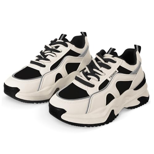 CLISPEED Damen Ledersneaker Schwarz Atmungsaktiv Leicht Sportschuhe Vielseitig Für Alltag Fitness Tennis von CLISPEED